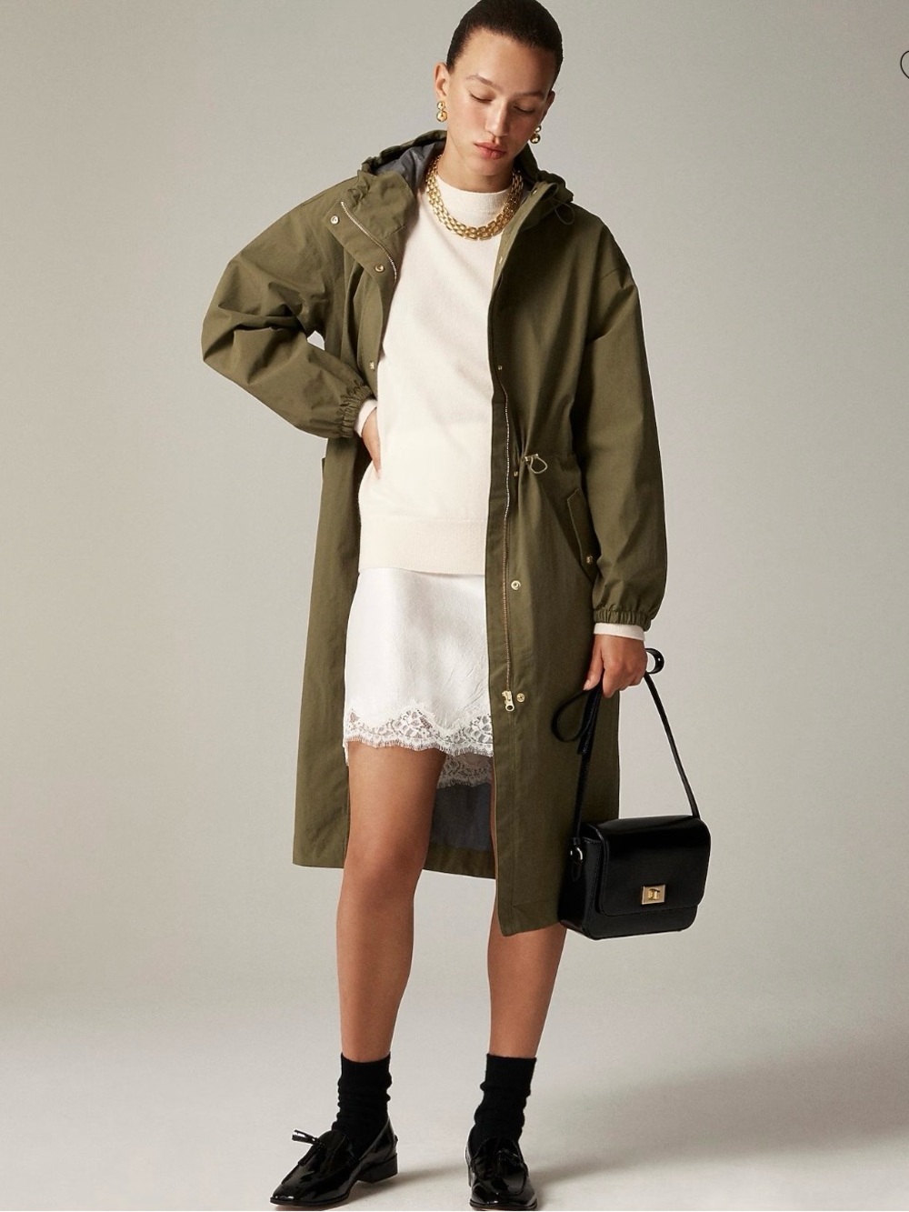 J. Crew Olive Green Hooded Trench Raincoat